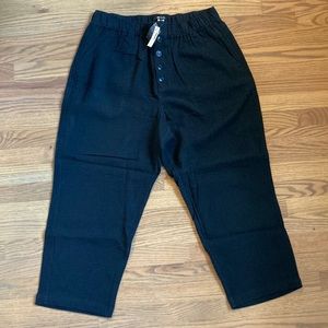 Madewell cotton linen pull on high rise tapered pants button front edition black